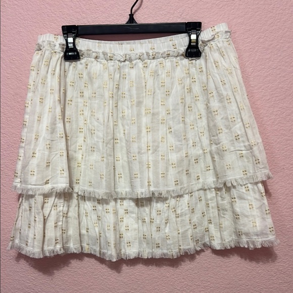 Vineyard Vines Lurex Dobby Fringe Flounce Skirt White Gold Shimmer Ruffle. Sz XS - Picture 2 of 6